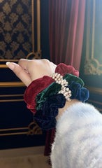 Pearl Embellished Velvet Scrunchies (Set of 3)