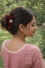 Pearl Embellished Velvet Scrunchies (Set of 3)