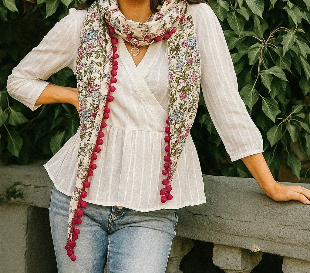 Floral Pom-Pom Stole