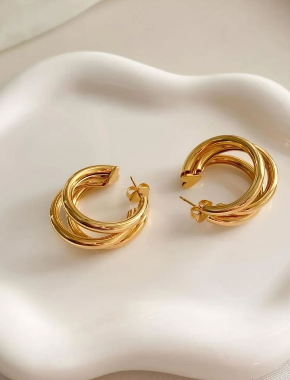 Elegant gold-tone triple-layer hoop earrings