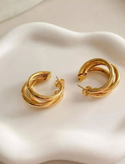 Elegant gold-tone triple-layer hoop earrings