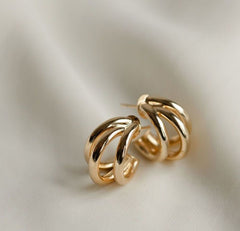 Elegant gold-tone triple-layer hoop earrings