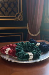 Pearl Embellished Velvet Scrunchies (Set of 3)